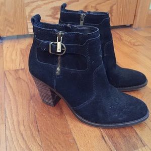 LUCKY BRAND Black Suede Zip Up Booties